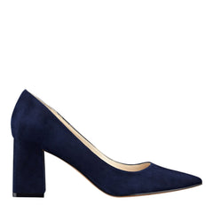 Zala Block Heel Pointy Toe Pump - NAVY SUEDE