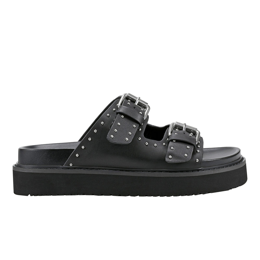Agusta Studded Slide Sandal - Black Leather
