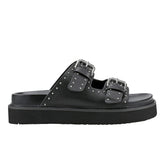 Agusta Studded Slide Sandal - Black Leather