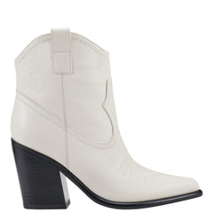 Jalella Detailed Western Bootie - Ivory Leather