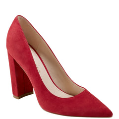 Abilene Block Heel Pointy Toe Pump - Medium Red Suede