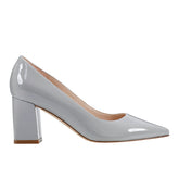 Zala Block Heel Pointy Toe Pump - Grey Patent Leather