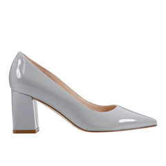 Zala Block Heel Pointy Toe Pump - Grey Patent Leather