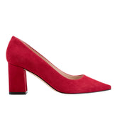 Zala Block Heel Pointy Toe Pump - Red Suede