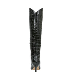 Quinnie Dress Boot - Black Croco Leather