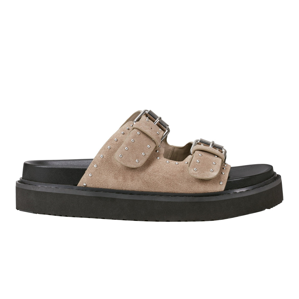 Agusta Studded Slide Sandal - Taupe Suede