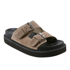 Agusta Studded Slide Sandal - Taupe Suede