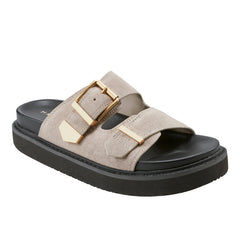 Amirra Buckle Slide Sandal - Taupe Suede