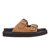 Agusta Studded Slide Sandal - Light Natural Suede