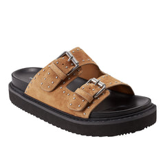 Agusta Studded Slide Sandal - Light Natural Suede