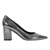 Zala Block Heel Pointy Toe Pump - Pewter Leather