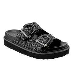Auggie Woven Footbed Sandal - Black Leather