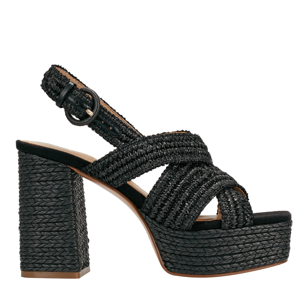 Caddy Platform Sandal - Black Raffia