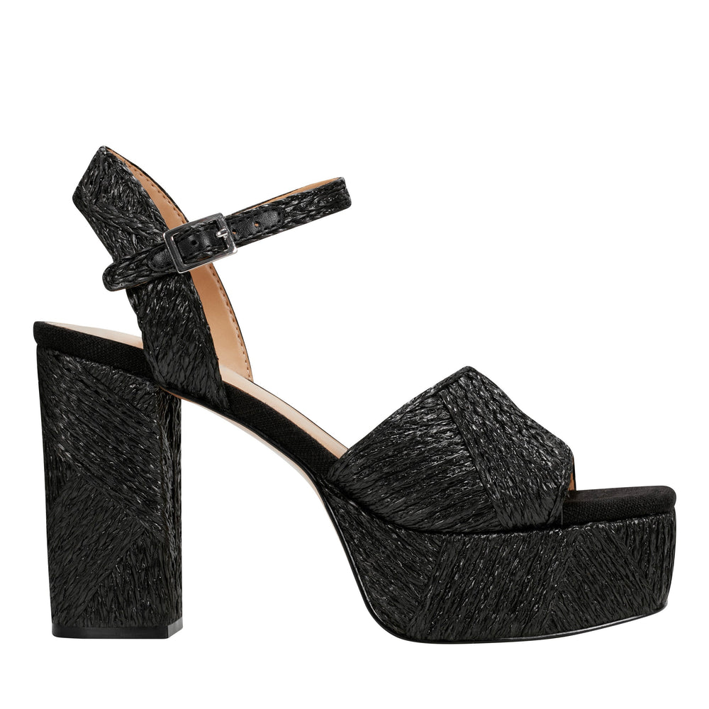 Calyn Platform Sandal - Black Raffia
