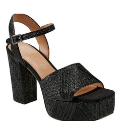 Calyn Platform Sandal - Black Raffia