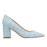 Zala Block Heel Pointy Toe Pump - Blue Boucle