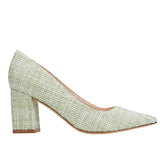 Zala Block Heel Pointy Toe Pump - Green Boucle