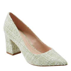 Zala Block Heel Pointy Toe Pump - Green Boucle