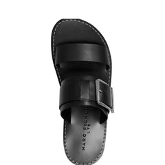 Hallyn Flat Slide Sandal - Black Leather