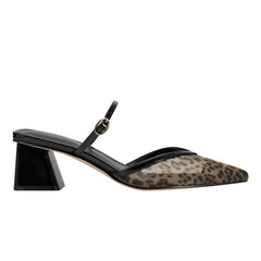 Lakey Heeled Mule - Leopard Mesh