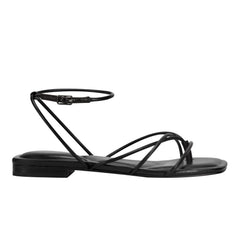 Mayte Strappy Flat Sandal - Black Leather