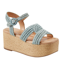 Payley Platform Wedge Sandal - Light Blue Raffia