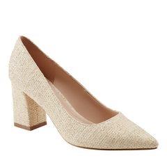 Zala Block Heel Pointy Toe Pump - Natural Raffia