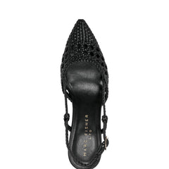 Zunnie Block Heel Woven Slingback Pump - Black Leather