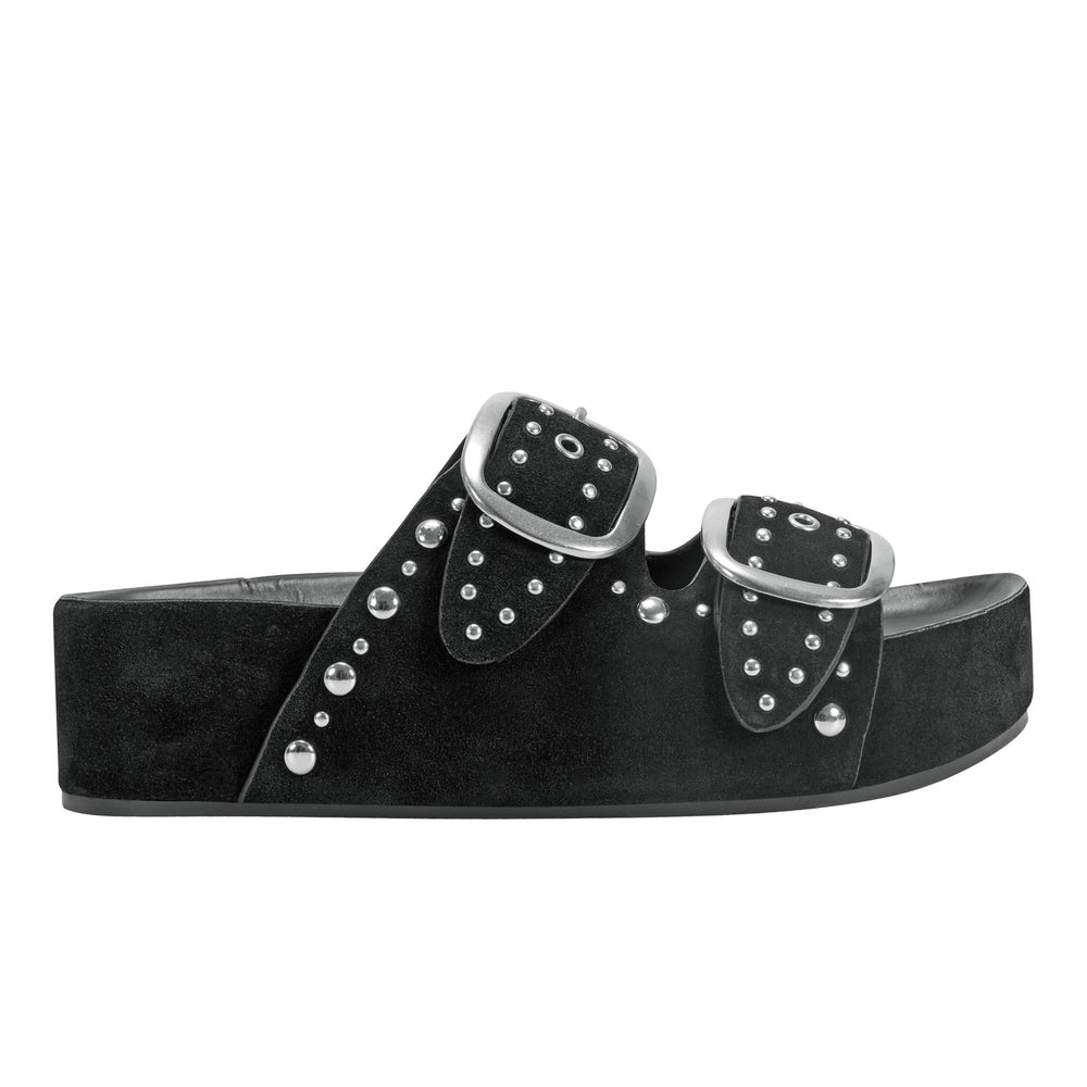 Sayge Footbed Studded Sandal - Black Suede