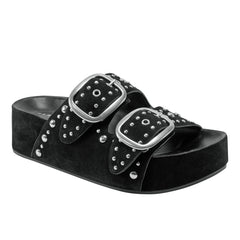Sayge Footbed Studded Sandal - Black Suede