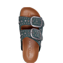 Sayge Footbed Studded Sandal - Green Suede
