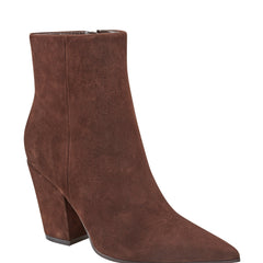 Elynna Block Heel Bootie - Dark Brown Suede