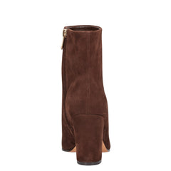 Elynna Block Heel Bootie - Dark Brown Suede