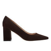 Zala Block Heel Pointy Toe Pump - Dark Brown Suede