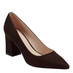 Zala Block Heel Pointy Toe Pump - Dark Brown Suede