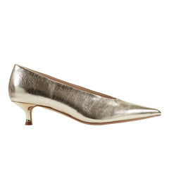 Cecile Kitten Heel Pump - Gold Leather