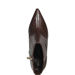 Alfie Block Heel Ankle Bootie - Embossed Croco Dark Brown Leather