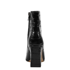 Novella Block Heel Ankle Bootie - Embossed Black Croco Leather