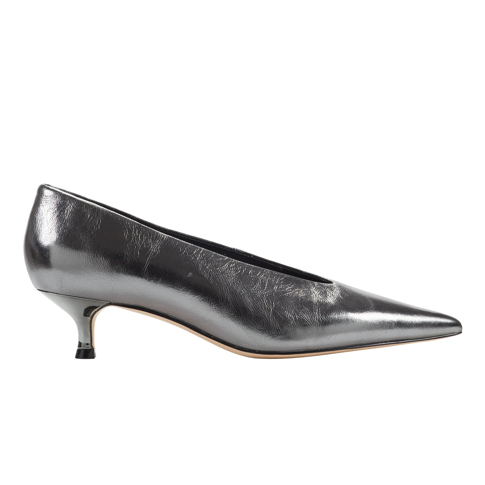 Cecile Kitten Heel Pump - Silver Leather