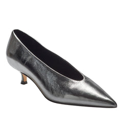 Cecile Kitten Heel Pump - Silver Leather