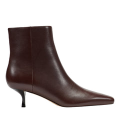 Kiona Kitten Heel Ankle Bootie - Dark Brown Leather