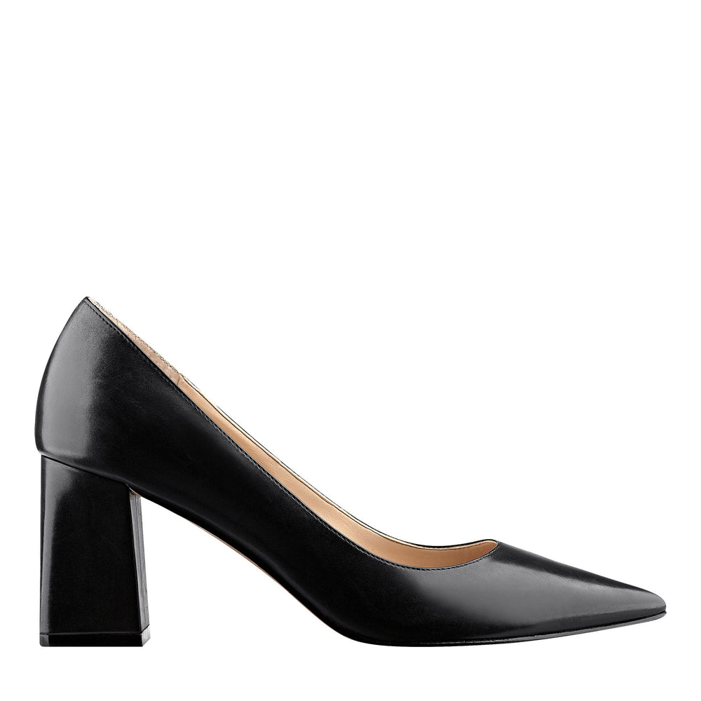 Zala Block Heel Pointy Toe Pump - Black Leather