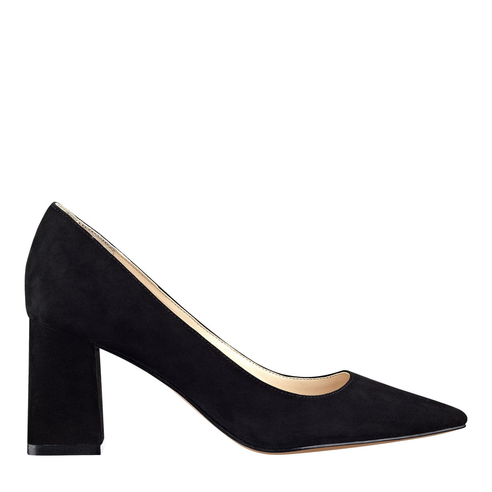 Zala Block Heel Pointy Toe Pump - Black Suede