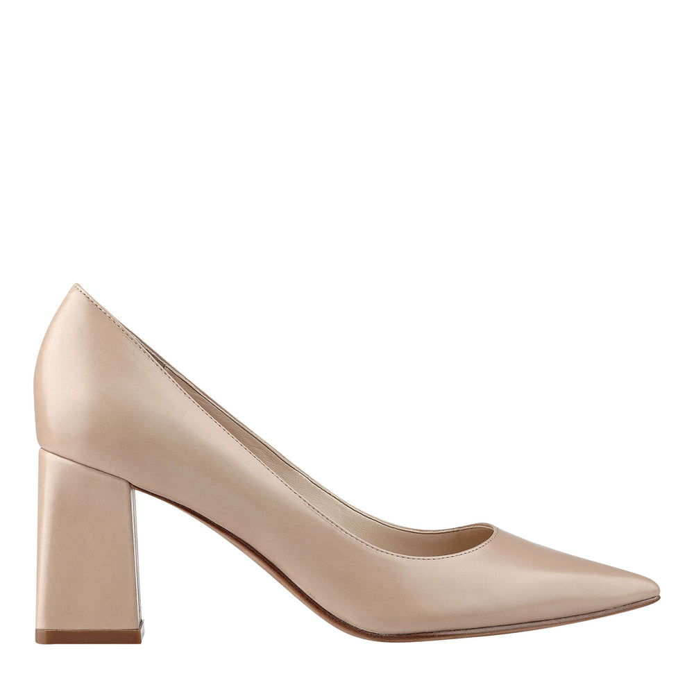 Zala Block Heel Pointy Toe Pump - Light Natural Leather