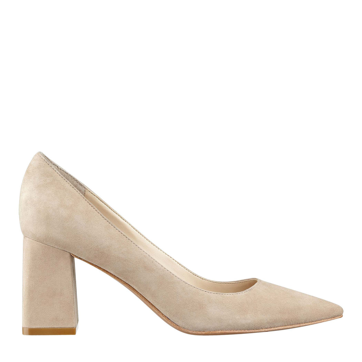 Zala Block Heel Pointy Toe Pump - Natural Suede