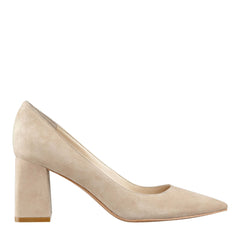 Zala Block Heel Pointy Toe Pump - Natural Suede