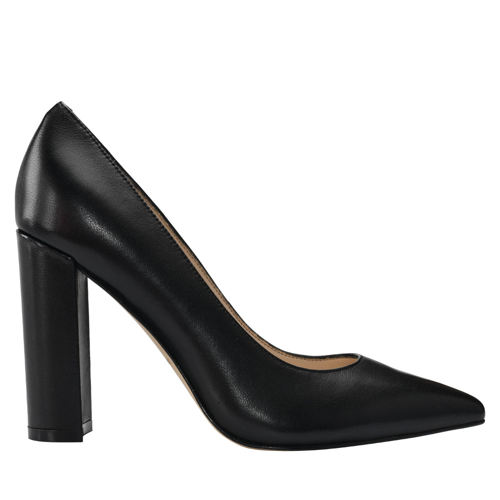 Abilene Block Heel Pointy Toe Pump - Black Leather