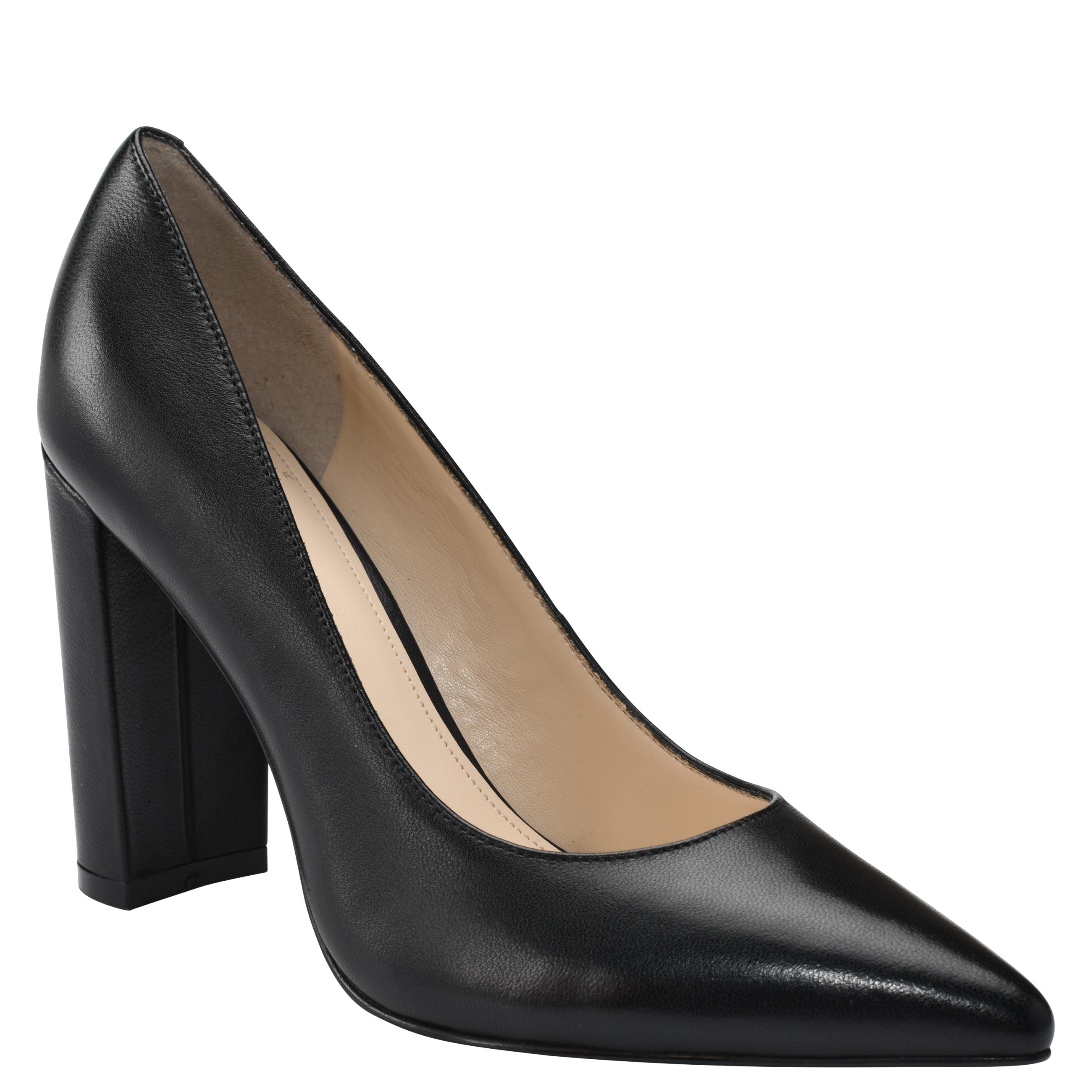 Abilene Block Heel Pointy Toe Pump - Black Leather