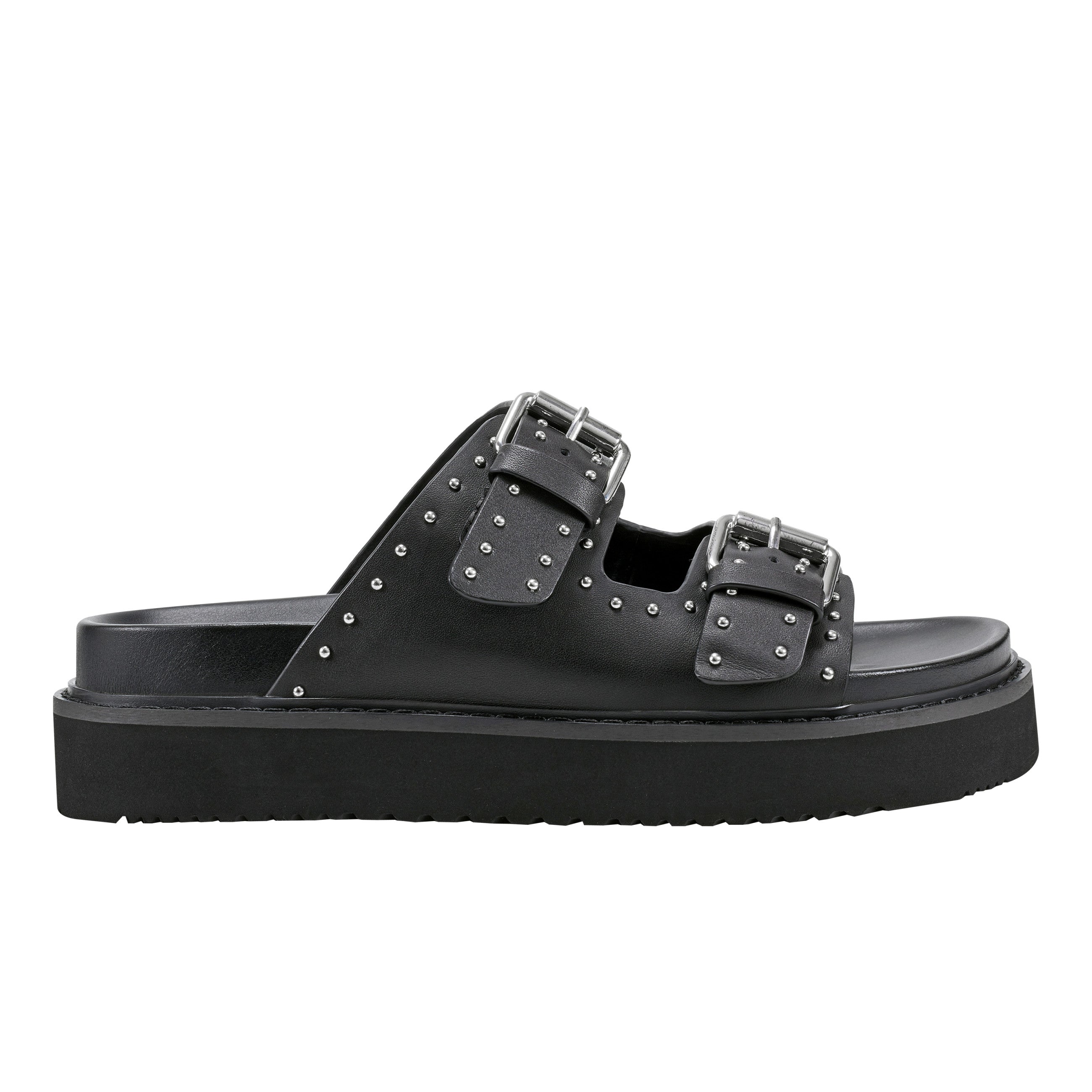 Agusta Studded Slide Sandal - Black Leather