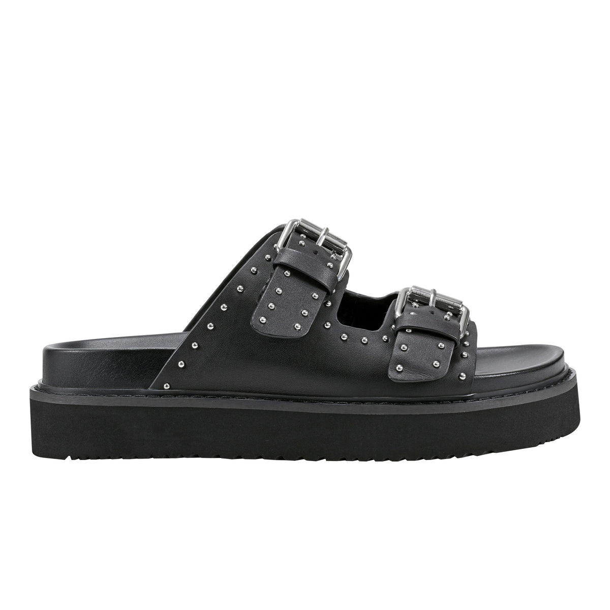 Agusta Studded Slide Sandal - Black Leather